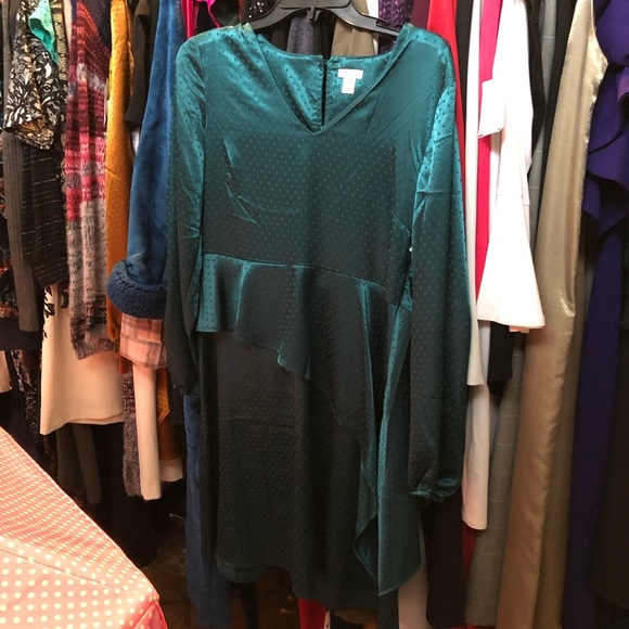 SPENSE NWT Teal Satin Polka-dot Dress 10 🤩 R2 - Picture 5 of 10